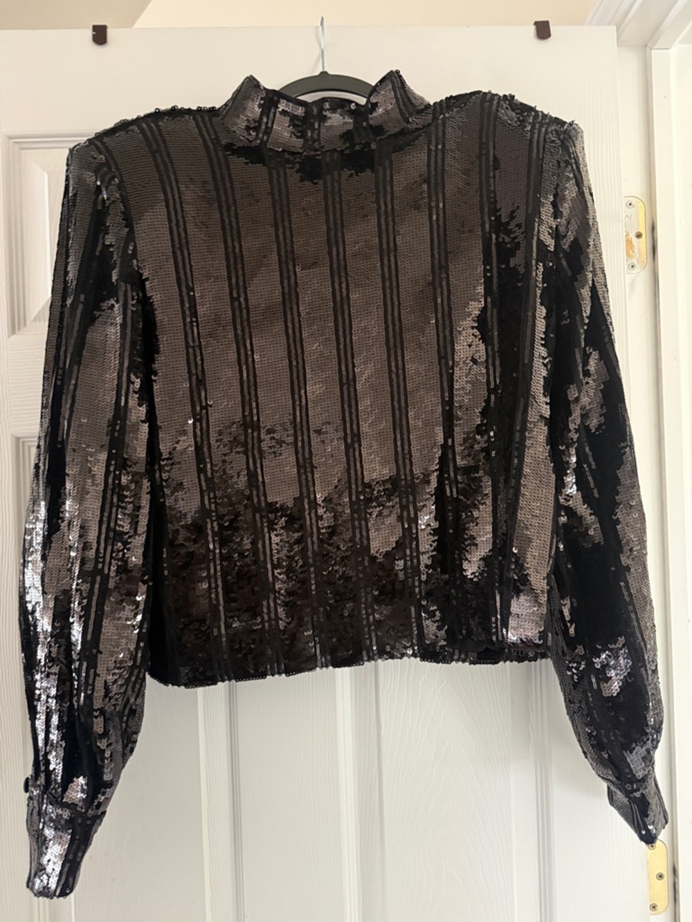 Black Sequin High-Neck Long-Sleeve Women's Top